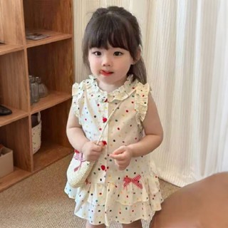 ฤดูร้อนชุดเดรสใหม่สําหรับเด็กทารกที่มีเสื้อกั๊กแขนกุดลายจุดส…