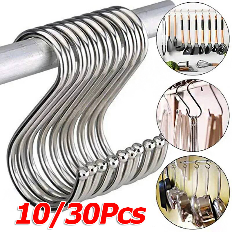 10/30 ชิ้นสแตนเลสตะขอรูปตัว S / Heavy Duty Railing S ตะขอแขวนสําหรับ Home Organizer