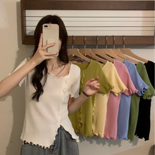 เสื้อท็อปแขนสั้น ผ้าถัก ทรงสลิมฟิต ดีไซน์ใหม่ MC COJF