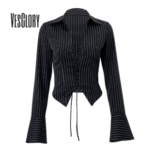 Vesglory เสื้อครอปท็อปแขนยาว คอกลม เข้ารูป สีพื้น แฟชั่นสําหรับผู้หญิง 2023