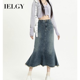Ielgy กระโปรงยีน ทรงเอ เอวสูง ลําลอง แฟชั่นสําหรับผู้หญิง