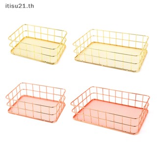 [itisu21] ตะกร้าโลหะ สีทอง สไตล์นอร์ดิก สําหรับเก็บแปรงแต่งหน้า เครื่องสําอาง ปากกา ตั้งโต๊ะ [TH]