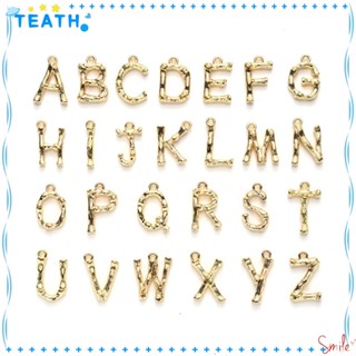 Teath จี้ตัวอักษร ABC 26 ตัวอักษร โลหะ 1.5 มม. สีทอง สําหรับสร้อยคอ DIY 26 ชิ้น