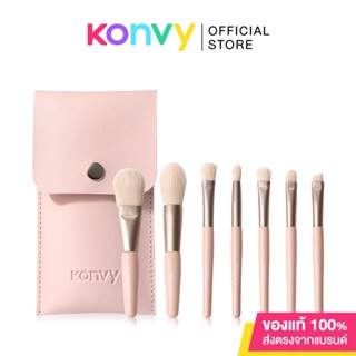 Konvy Novice Portable Makeup Brush Set #Pink [7pcs] คอนวี่ เซทแปรงแต่งหน้าสีชมพู 7 ชิ้น มาพร้อมกระเป๋าหนังสีชมพู.