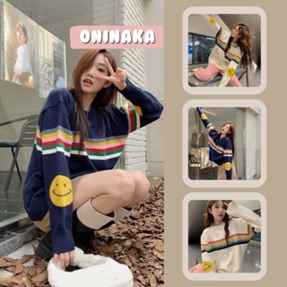 Oninaka เสื้อแขนยาวไหมพรม ลายหน้ายิ้ม น่ารักกรุบ สไตล์เกาหลี พร้อมส่ง 2016#