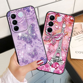 เคสโทรศัพท์มือถือ ซิลิโคนนิ่ม ลายผีเสื้อ ประดับเพชร สําหรับ Vivo V27 Pro V27e 5G