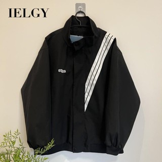 Ielgy เสื้อแจ็กเก็ต คอปก ลายทาง แฟชั่นฤดูใบไม้ผลิ สําหรับผู้ชาย