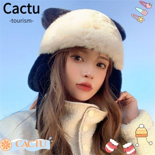 Cactu หมวกแก๊ป แต่งขนเฟอร์เทียม ลายแพนด้าน่ารัก แฟชั่นฤดูหนาว สําหรับผู้หญิง