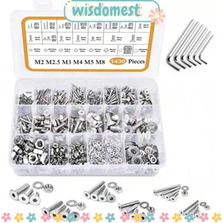 Wisdomest สกรูหัวแบน หกเหลี่ยม สเตนเลส 304 23 ขนาด 8-20 มม. M2 M2.5 M3 M4 M5 M8 1430 ชิ้น