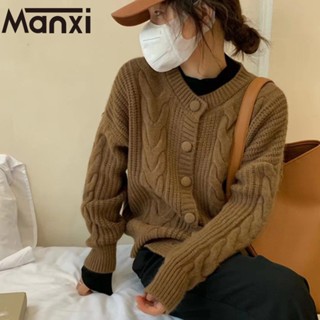 Manxi เสื้อแฟชั่นผู้หญิง เสื้อแขนยาว คลุม ไหมพรม ครอปเสื้อแขนยาว 36Z230907