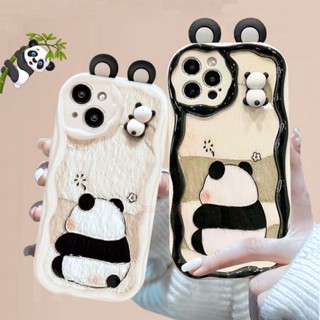 Casing for iPhone 15 14 Pro Max 13 12 11 ProMax X XS XR 7 8 6 6S Plus SE 2020 ins Cute BFF Couple Cartoon 3D Panda Ear Doll Cream Edge Fine Hole Handwork Shockproof Full Soft Phone Back Case Cover NY 49