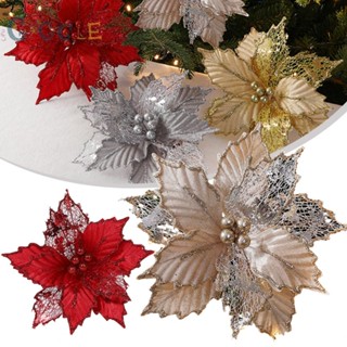 ⭐NEW ⭐24cm Christmas Poinsettia Glitter Flower Hanging Xmas Party Tree Decoration