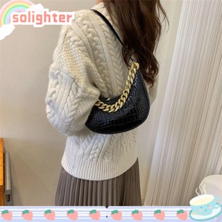 Solighter Hobo กระเป๋าสะพายไหล่ หนัง PU ทรงเกี๊ยว ความจุขนาดใหญ่ สีพื้น แฟชั่นคลาสสิก สําหรับสตรี