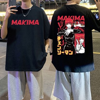 เสื้อยืดแขนสั้น ผ้าฝ้าย พิมพ์ลายกราฟิก Makima Power Denji สําหรับผู้ชาย    
