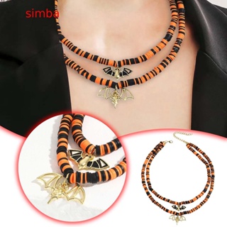 【Simba】เครื่องประดับ สร้อยคอ จี้ฟักทองค้างคาวสีส้ม สไตล์โกธิค ฮาโลวีน