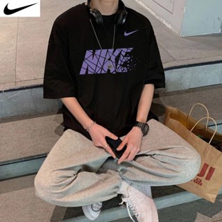 Nike เสื้อยืดลําลอง คอกลม แขนสั้น พิมพ์ลาย ทรงหลวม ใส่สบาย แฟชั่นสําหรับผู้ชาย ของแท้ 100%