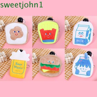 Sweetjohn กระเป๋าสตางค์ใบสั้น ลายการ์ตูนแฮมเบอร์เกอร์น่ารัก ใส่เหรียญได้ สําหรับเด็ก