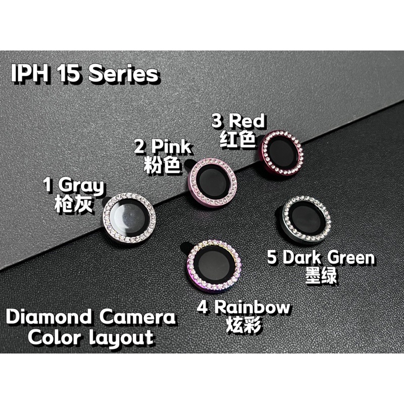 แหวนโลหะ ป้องกันเลนส์กล้อง ประดับกลิตเตอร์ พร้อมกระจกนิรภัย สําหรับ iPhone 15 15pro 15plus 15promax