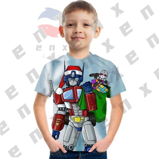 Transformers Optimus Prime ใหม่ เสื้อยืดลําลอง แขนสั้น พิมพ์ลายการ์ตูนคริสต์มาส 3D แฟชั่น สําหรับผู้ชาย และผู้หญิง