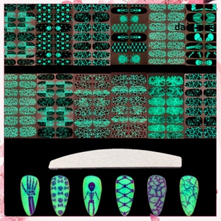 (dx) สติกเกอร์เรืองแสง ลายกะโหลก มีกาวในตัว ระบายอากาศ สําหรับติดตกแต่งเล็บ เทศกาลฮาโลวีน