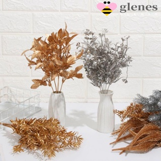 Glenes ช่อดอกยูคาลิปตัสปลอม พลาสติก สีเงิน สีทอง สําหรับตกแต่งบ้าน พร็อพถ่ายรูป