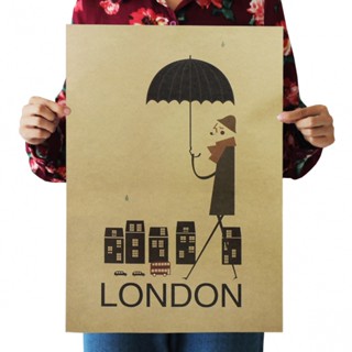 โปสเตอร์กระดาษคราฟท์ ลาย London in the rain สไตล์เรโทร สําหรับตกแต่งบ้าน บาร์ คาเฟ่