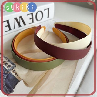 Sukiki ที่คาดผมพลาสติก ผ้าซาติน กว้าง สีพื้น แฟชั่นสําหรับผู้หญิง 2 ชิ้น