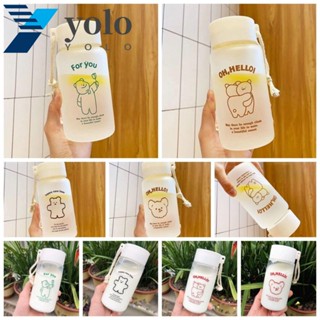 Yolo ขวดน้ําพลาสติกใส ลายหมี แบบพกพา สําหรับผู้หญิง