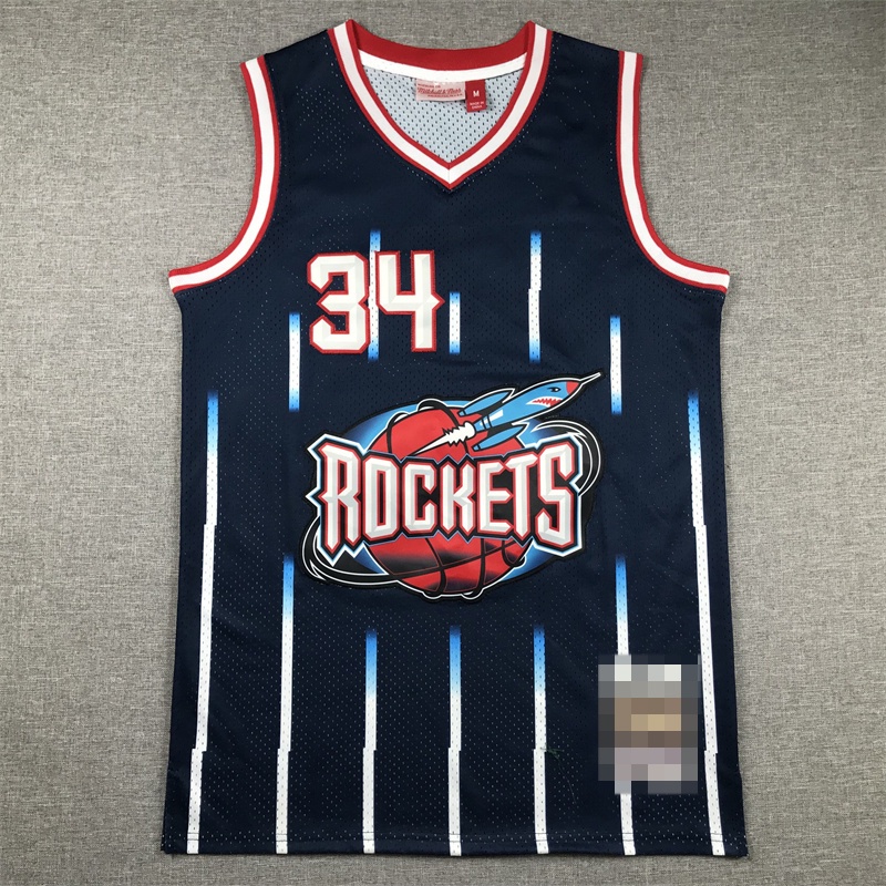 เสื้อกีฬาบาสเก็ตบอล ปักลายจรวด Houston No.34 Olajuwon สไตล์เรโทร สําหรับผู้ชาย
