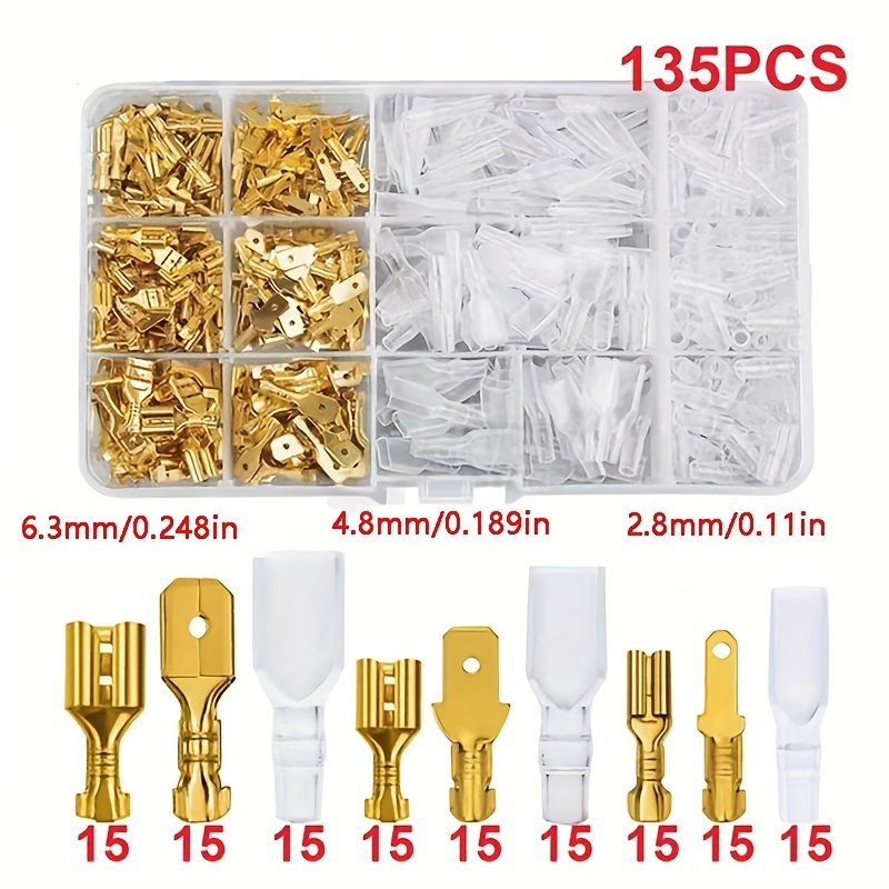 135pcs/Box 2.8/4.8/6.3mm Insulated Crimp Terminals Seal Electrical Wire Connectors Spade Terminal Connector Assortment