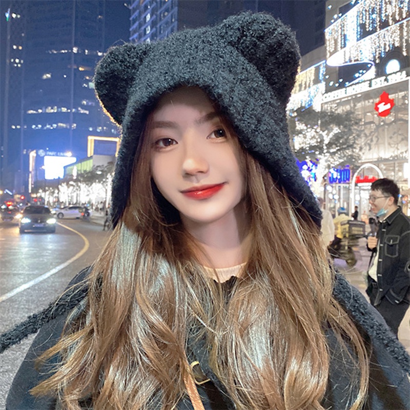 หมวกถัก แต่งหูหมีน้อยน่ารัก ให้ความอบอุ่น แฟชั่นฤดูใบไม้ร่วง และฤดูหนาว สําหรับนักเรียน