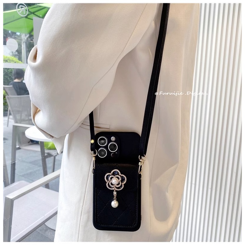 ดอกไม้เพชรกรณี Lanyard กระเป๋าสตางค์สําหรับ IPhone กรณี 16 15 14 Pro Max 11 13 12 Pro Max X Xs Xr 7 8 Plus ป้องกันกันกระแทกกรณีฝาครอบโทรศัพท์