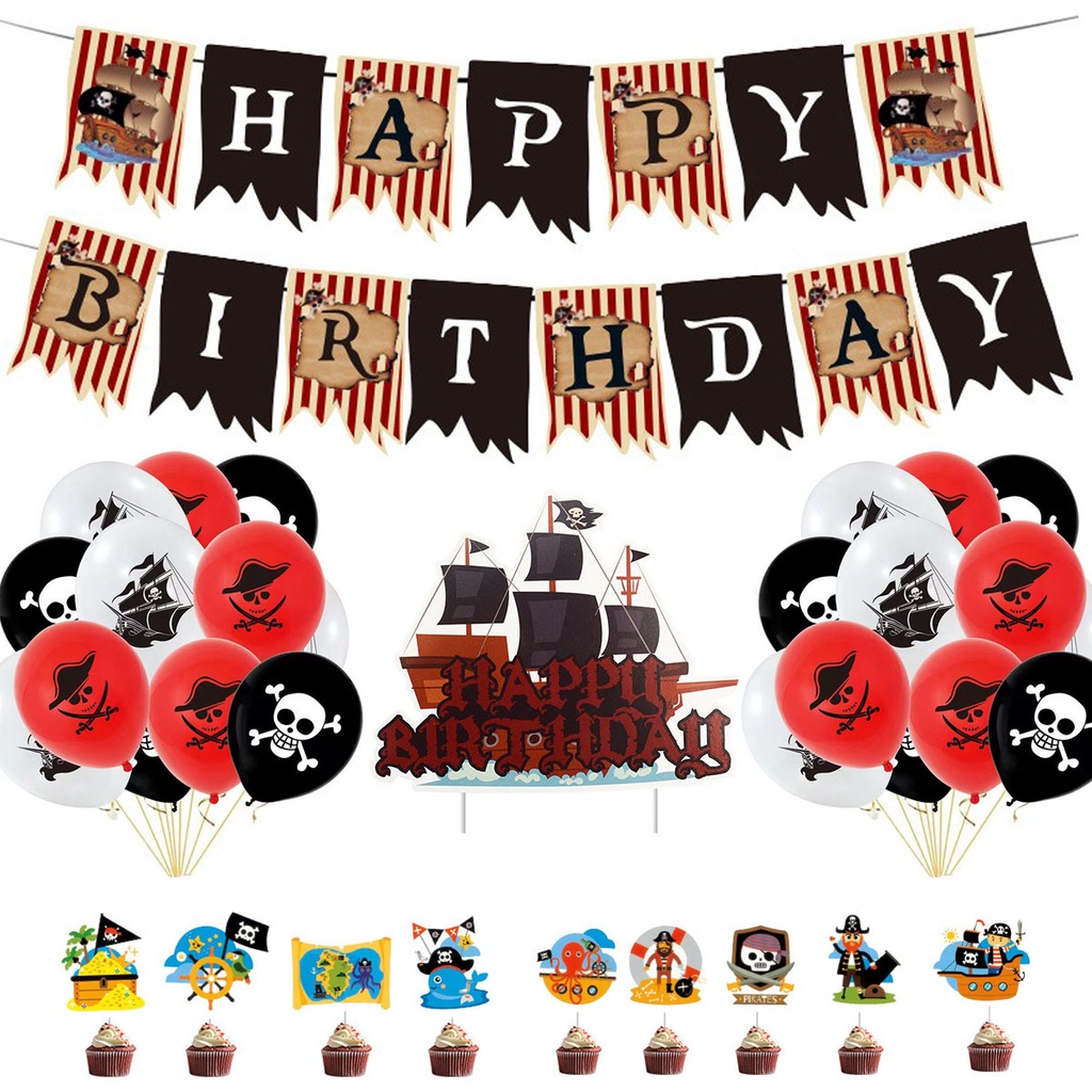 New pirate theme birthday flag-raising party decoration kit supplies flag-raising cake flag-raising 