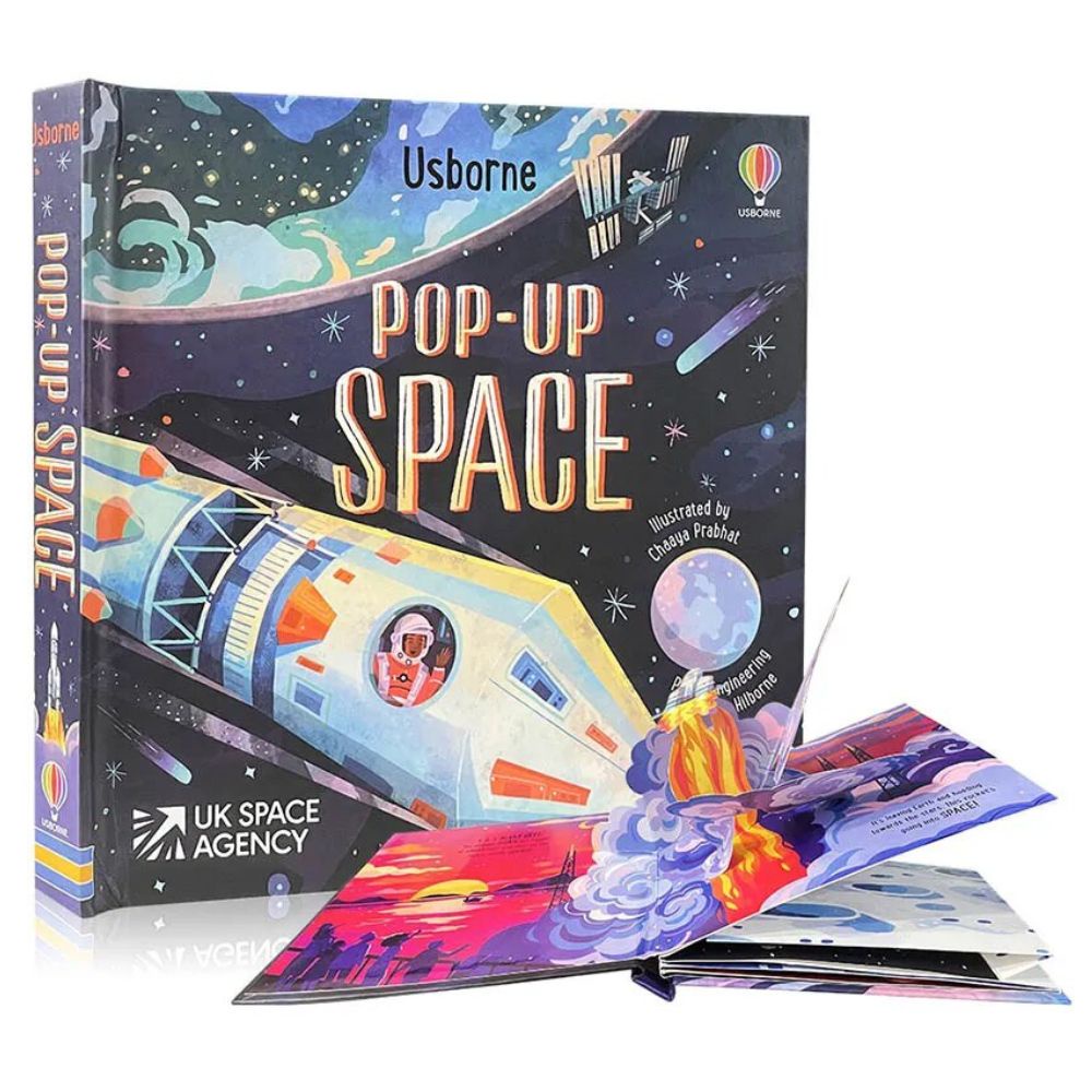 สมุดภาพป๊อปอัพ Usborne Pop Up Space 3 มิติ กระดาษแข็ง อ่านหนังสือ ปฏิสัมพันธ์ระหว่างพ่อแม่ และลูก สําหรับเด็ก
