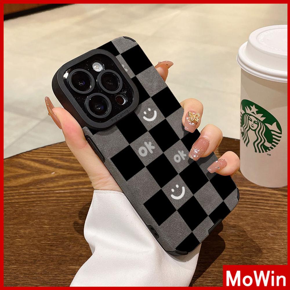 Mowin - เข้ากันได้สำหรับ 15 เคสไอโฟน11 เคส iphone 11 เคสหนังนุ่มสีดำสีเทาสีเขียวป้องกันฝุ่นกล้องป้องกันที่เรียบง่ายตารางสีดำสีขาวหน้ายิ้มเข้ากันได้กับ 14 13 12 XR XS 7