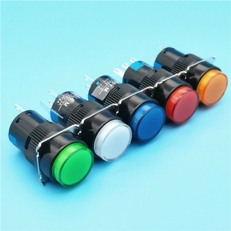 ถูกและคุ้ม Switch AL6 16mm มีไฟ 12V-24V-220V กดติดปล่อยดับ งานแท้
