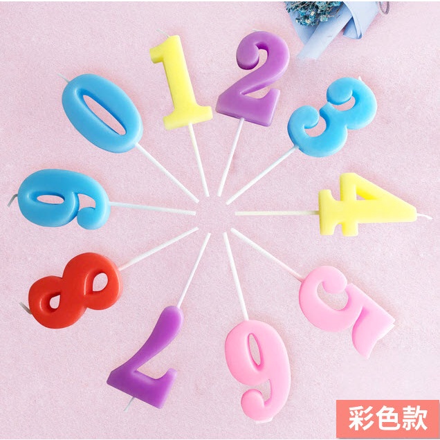 [รุ่นสีสดใส] เทียนวันเกิด ตัวเลข 0-9 สุ่มสี กล่องแข็ง พร้อมฐานรอง เทียนตัวเลข