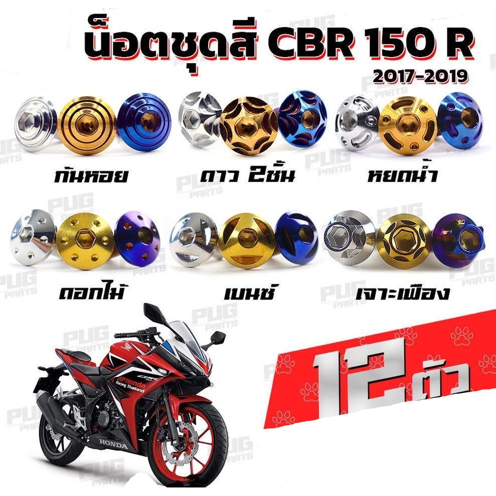 น็อตชุดสีCBR150 R ปี 2019+ (1ชุด=12 ตัว) น็อตชุดสีCBR150 R น็อตเฟรมCBR น็อตCBR150R น็อสแตนเลส (CBR15