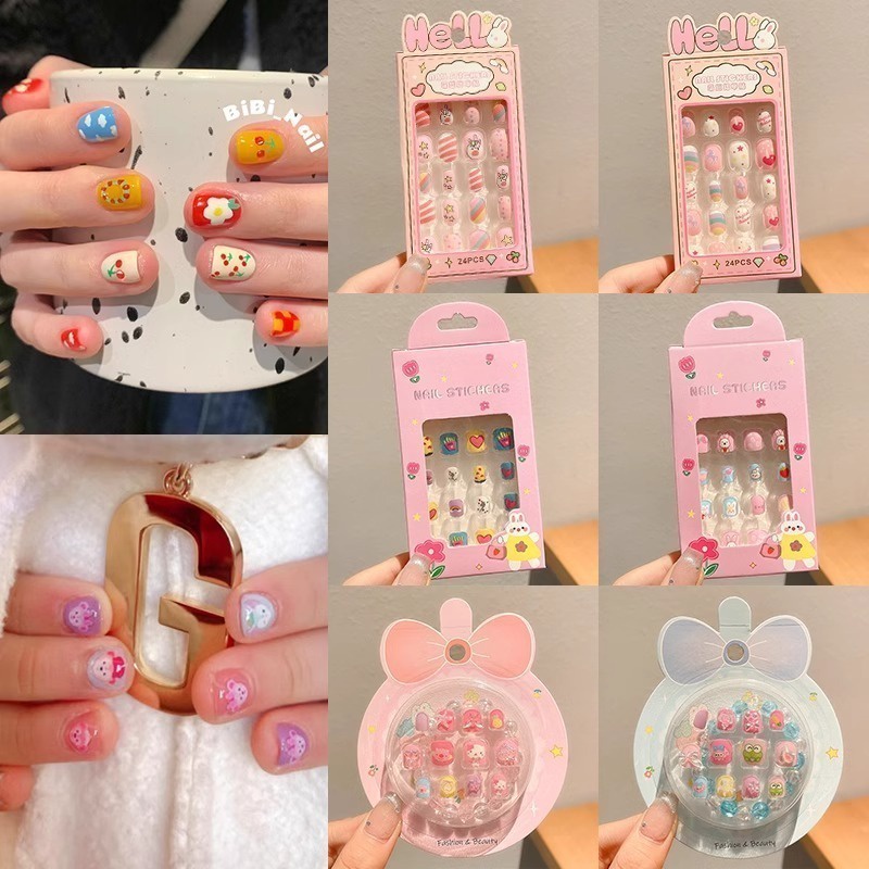 สติกเกอร์ติดเล็บ ลายการ์ตูนน่ารัก สําหรับเด็ก ปลอดสารพิษ และรสจืด DIY เล็บปลอม สติกเกอร์ติดเล็บ มีกาวในตัว