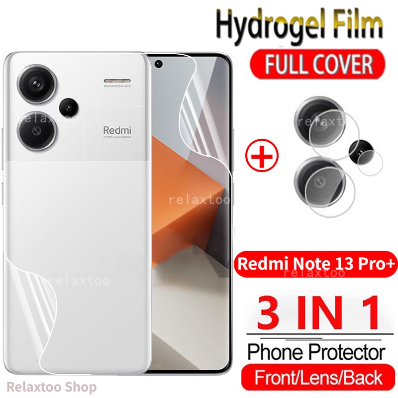3in1 ฝาครอบโค้ง Soft Hydrogel ฟิล์มสําหรับ Redmi หมายเหตุ 14 13 Pro Plus Note13 Pro + Note13Pro + 5G 4G ด้านหน้าและด้านหลังและด้านหลังกล้องเลนส์หน้าจอปกป้องฟิล์มไฮโดรเจล, ไม่ใช่กระจกนิรภัย