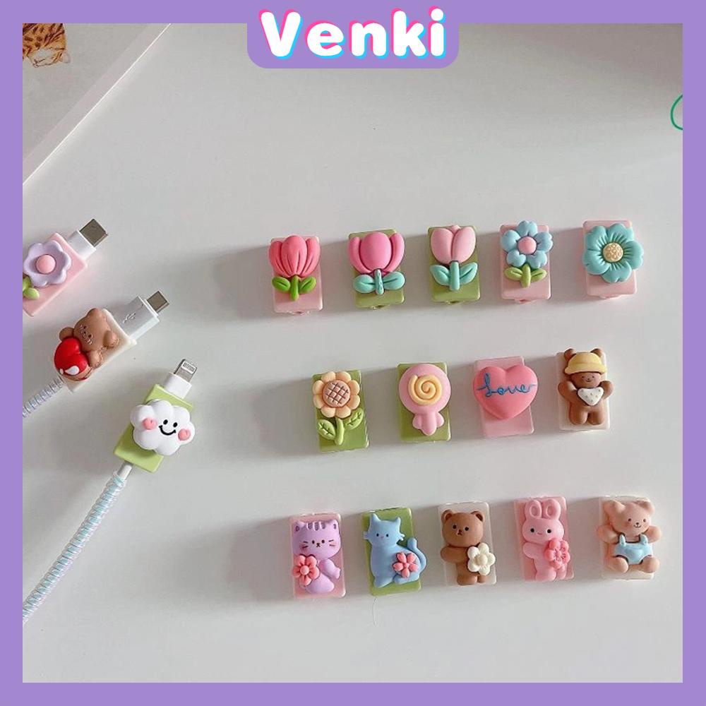 VENKI - สายชาร์จข้อมูลสายเคเบิลฝาครอบป้องกันวัสดุซิลิโคน TPU ปกอ่อนทนคราบไม่เหลืองป้องกันการสึกหรอสไตล์สีต่างๆสำหรับ Apple Android
