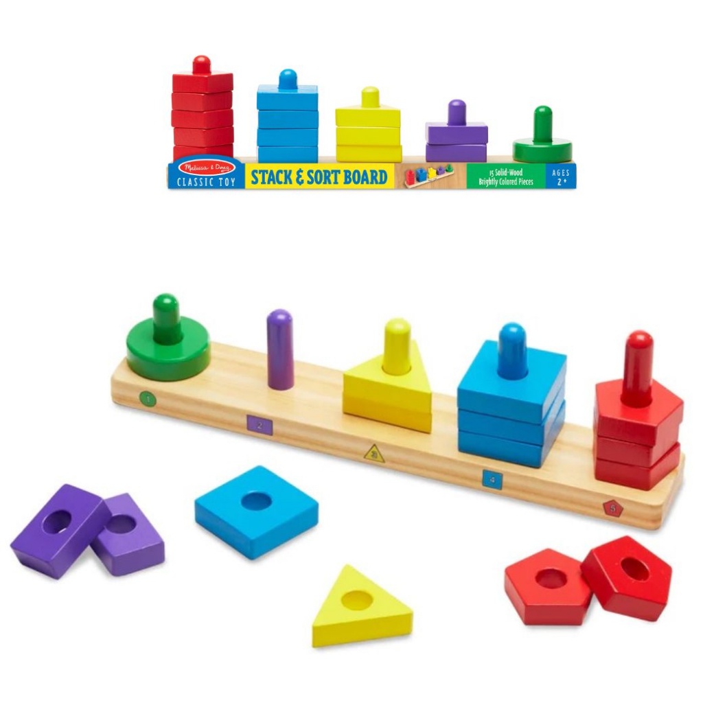 🔥ของแท้ USA🔥[15ชิ้น] รุ่น 379 แยกแยะสี จำนวน และรูปร่าง Melissa & Doug Stack and sort board 15 Pcs U