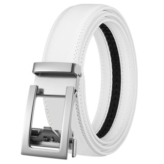 ใหม่ เข็มขัดหนัง หัวเข็มขัดอัลลอยอัตโนมัติ สีขาว สําหรับผู้ช…