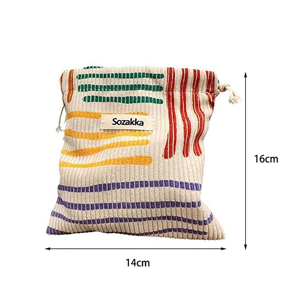 Mih Corduroy Drawstring Bag, Color Line Coin Purse Vintage Drawstring Pocket, 2024 Pastoral วรรณกรรมสไตล์เครื่องประดับกระเป๋าผู้หญิงสุภาพสตรี