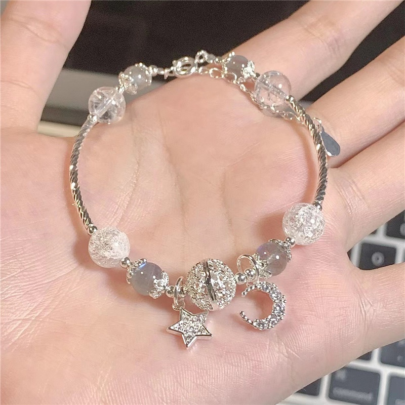 สร้อยข้อมือ จี้รูปดวงจันทร์ และดาว และดอกไม้ แบบเรียบง่าย แฟชั่นใหม่ สไตล์ญี่ปุ่น และเกาหลี