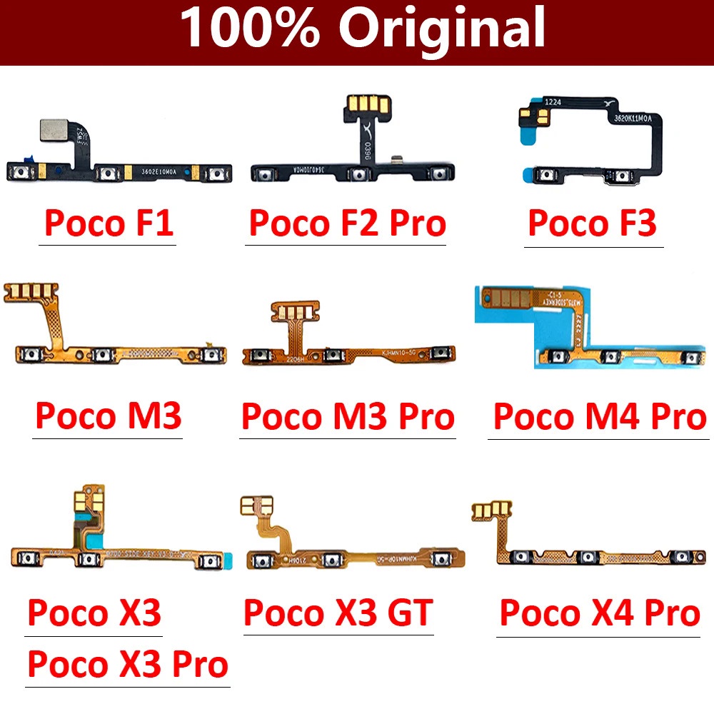 Original สําหรับ Xiaomi Poco F1 F2 F3 M3 M4 X3 GT X4 Pro 4G 5G สวิตช ์ เปิด / ปิดปุ ่ ม Volume ปุ ่ ม Flex สาย