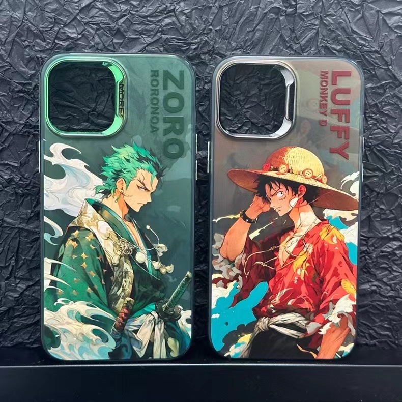 Casing for iPhone 15 14 Pro Max 13 12 11 ProMax Super Cool Colored silver Luffy Zoro ONE PIECE Boy Girl Cartoon Anti-fall Soft Phone Case CY 01