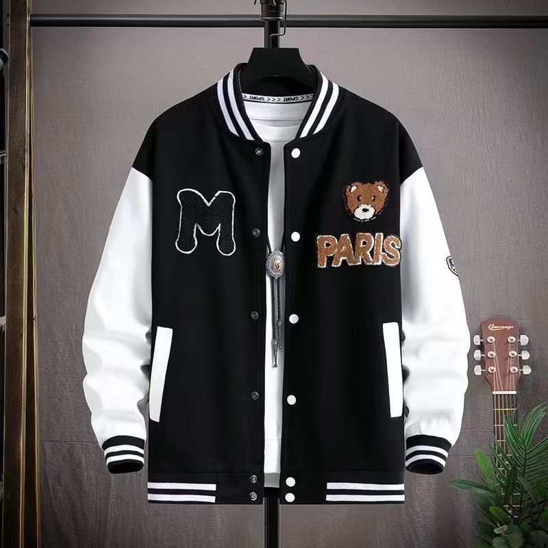 Simple Letter เย็บปักถักร้อย Varsity Jacket Casual หลวมแจ็คเก็ตเบสบอลสําหรับชาย Varsity Jacket สําหรับชาย Vintage