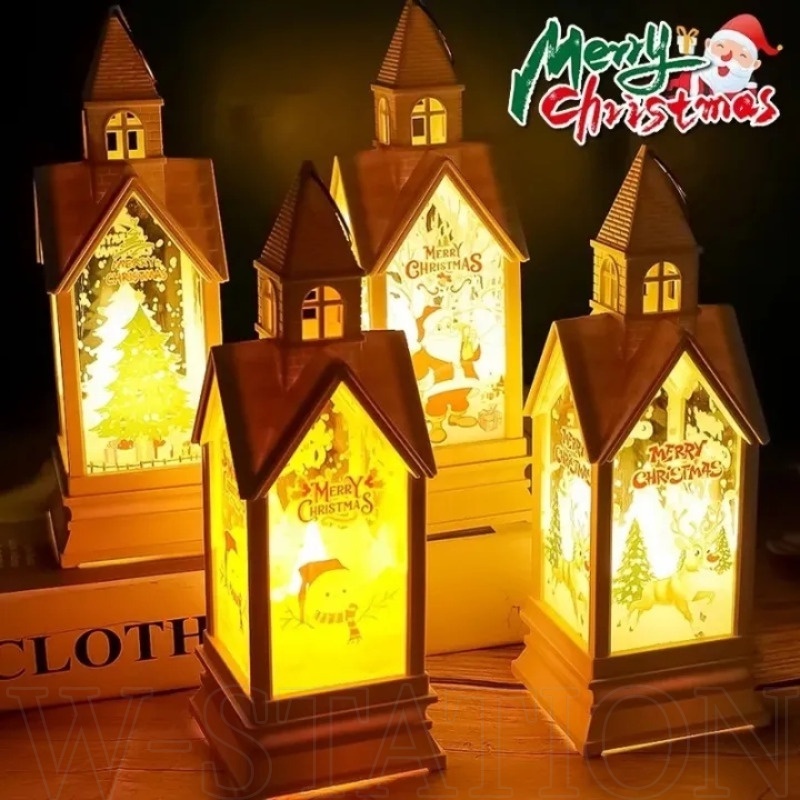 โคมไฟ Led รูปปราสาทซานตาคลอส หลายแบบ แบบพกพา สําหรับตกแต่งบ้าน ต้นคริสต์มาส