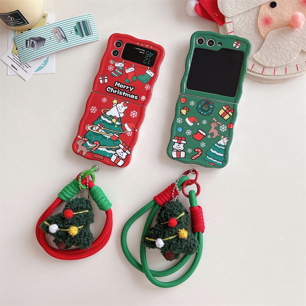 เคสโทรศัพท์มือถือ ลายคริสต์มาสน่ารัก พร้อมสายคล้องมือ สําหรับ Samsung Galaxy Z Flip 3 4 5 Flip3 Flip4 Z Flip5 Galaxy ZFlip3 ZFlip4 ZFlip 4 3 5